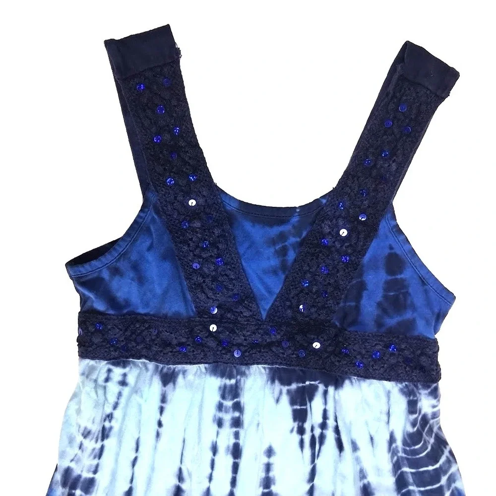 Justice Girls Sz 7 Blue Tie Dye Sleeveless Maxi Dress Navy Summer Cotton Long